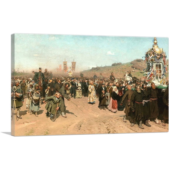 ARTCANVAS Religious Procession In Kursk Province 1880 Canvas Art Print by Ilya Repin - Size: 12" x 8" (0.75" Deep)