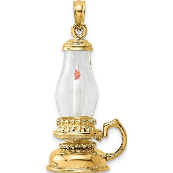 14K Yellow Gold Glass With Enamel 3-D Candle Lantern Charm (25.3 X 16) Made In United States k7195