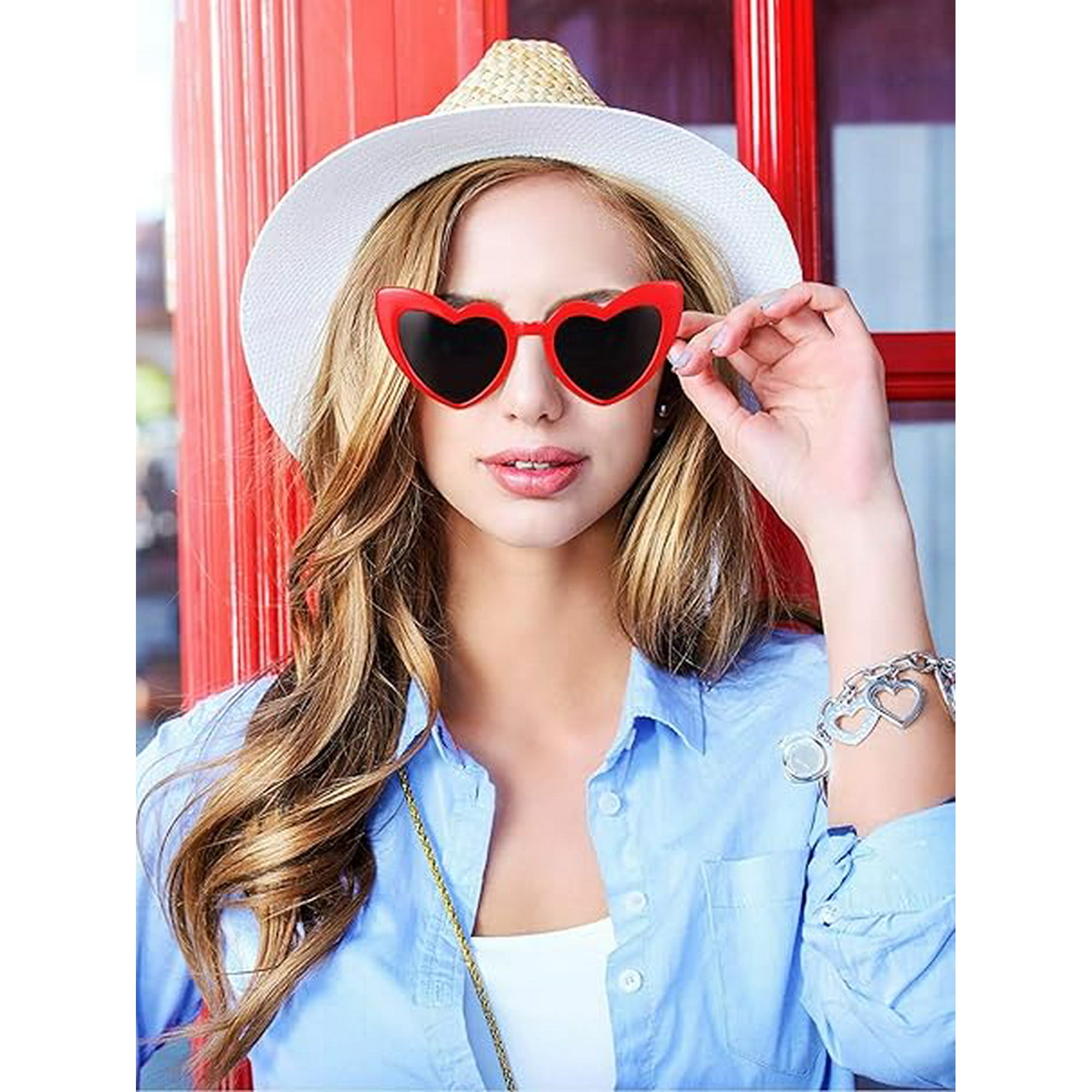 Zhudi3 Women s Red Heart Shaped Sunglasses Unisex Heart Shaped Glasses Retro Fashion Cat Eyeglasses