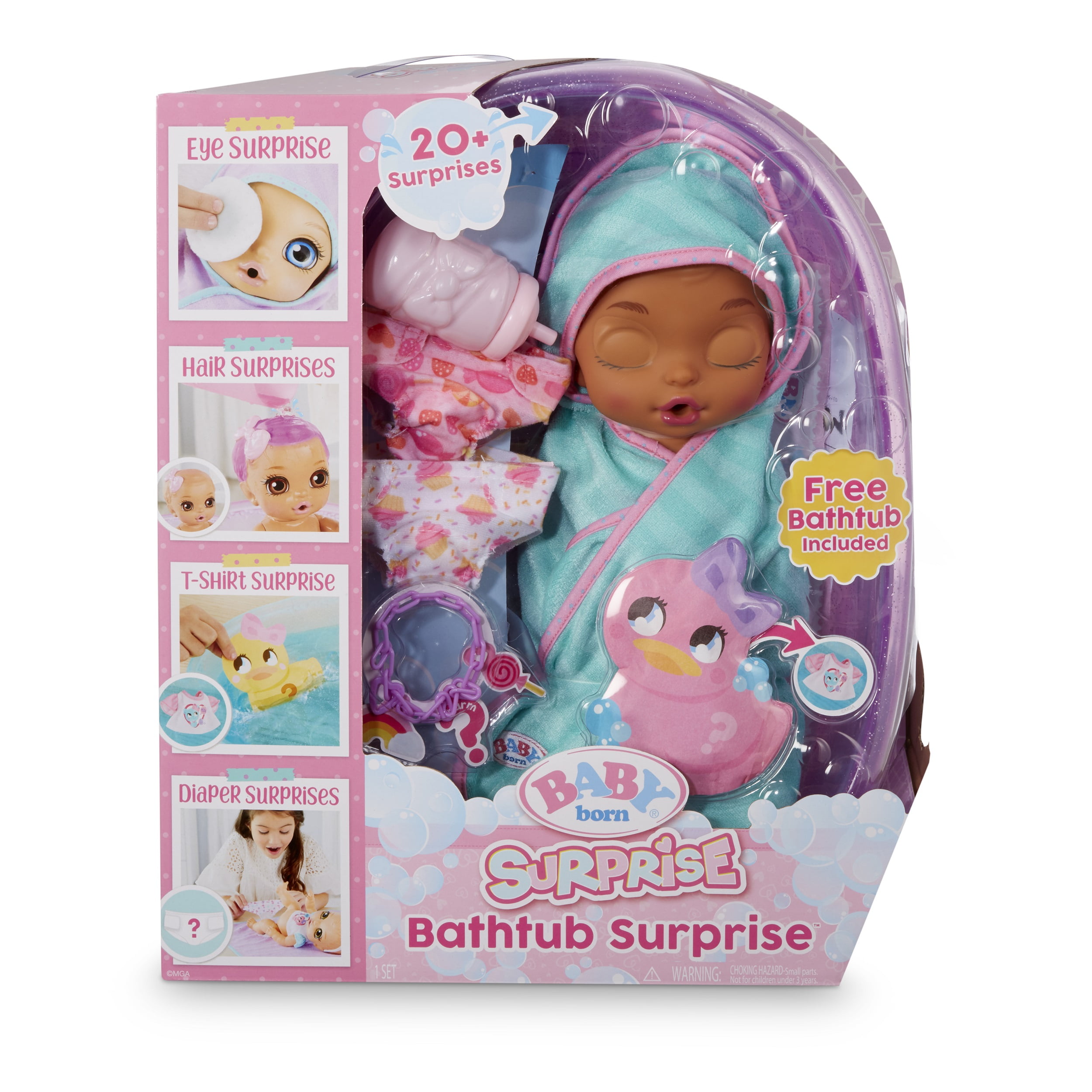 Baby Born Surprise Bathtub Surprise Teal Swaddle Princess w/ 20 ...