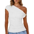 thumbnail image 3 of Tsesme Women’s Tops Summer off the Shoulder Crop Tops Ribbed Going out Fitting T-Shirts Fashion Summer Tee, 3 of 9