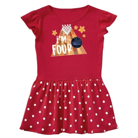 

Inktastic I m Four Bowling Ball and Pins 4th Birthday Gift Toddler Girl Dress