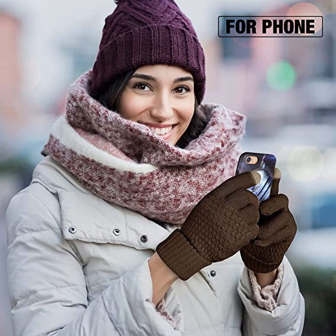 Women's Winter Touch Screen Gloves Warm Fleece Lined Knit Gloves Elastic Cuff Winter Texting Gloves