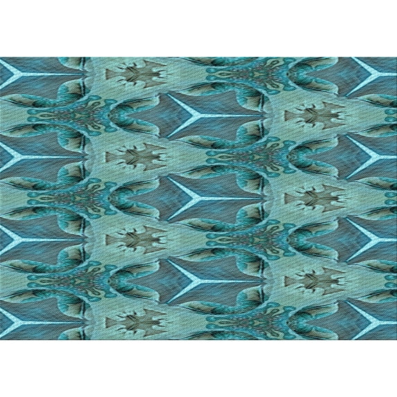 Ahgly Company Indoor Rectangle Patterned Blue Turquoise Green Area Rugs, 5' x 8'