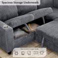 thumbnail image 5 of Modular Sectional Sleeper Sofa with Pull Out Bed, L-Shaped Cloud Couch with USB Charging, Cup Holders and Storage Seat, 5 Seat Corduroy Couches for Living Room, Grey, 5 of 8