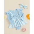 thumbnail image 3 of Suealasg Baby Girls Outfits 2Pcs Newborn Girls Spring Fall Clothes 3 6 9 12 18 Months Infant Girls Long Sleeve Flower Print Romper Dress + Headband Set, 3 of 8