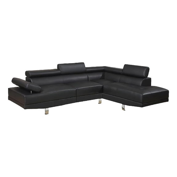 Benjara Cree 2 PC Modern Sectional Sofa with Chaise- Adjustable Headrests- Black