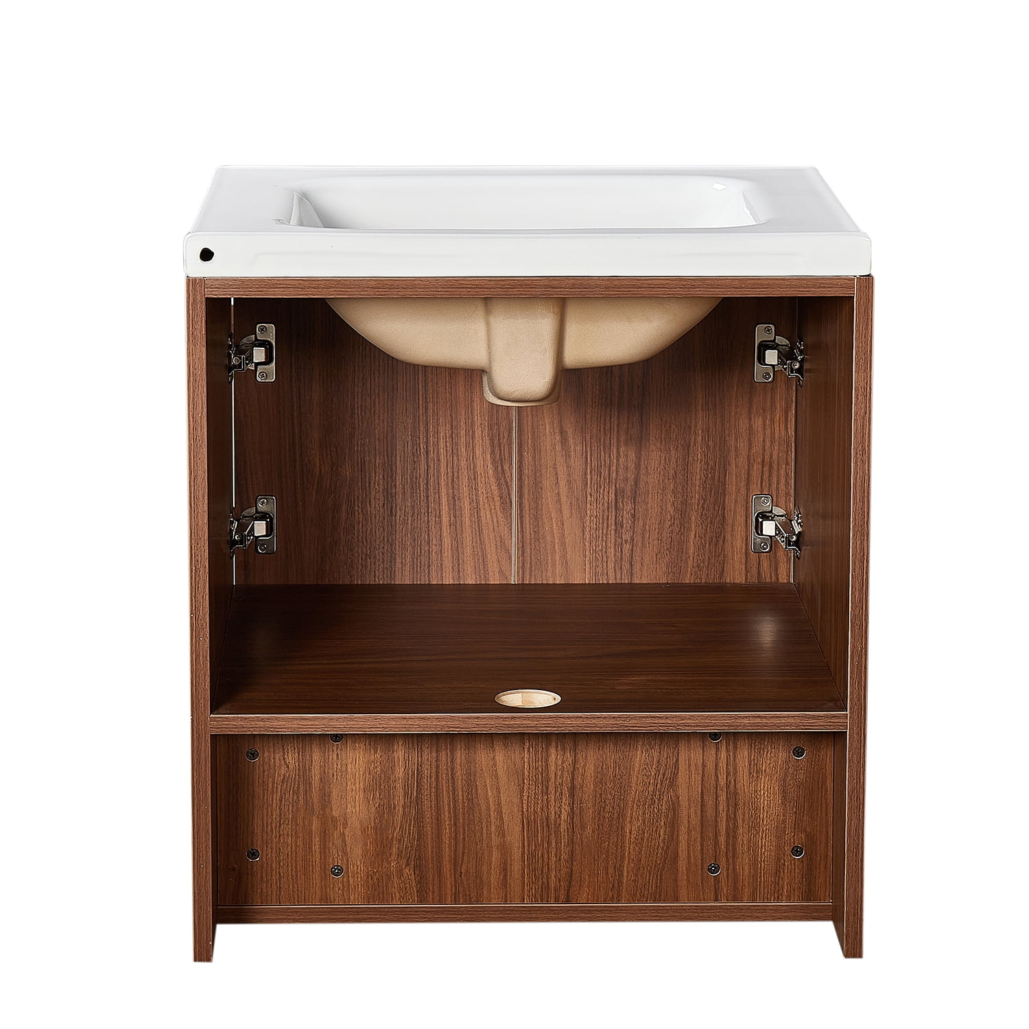 Wall Mount Vanity Cabinet Open Storage Brown Walnut L 24 in x H 24.8 in x D 19.7 in