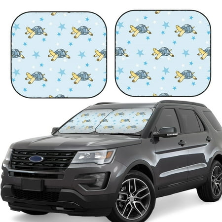 Hirioo Cartoon Turtle for 2PCS Windshield Sun Shade Foldable | Front Windshield Shade for Sun Heat and UV Rays-Medium