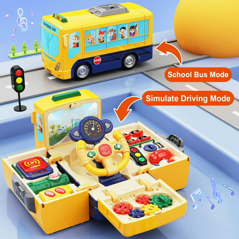 HONGTUO School Bus Toy with Sound and Light Simulation Steering