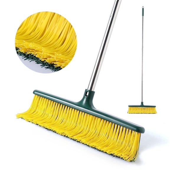 Yocada Heavy Duty Commercial Outdoor Push Broom with Curved Bristles, Adjustable Handle,Courtyard Garage Lobby Mall Market Floor,58.7in,Yellow
