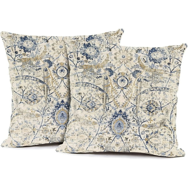 Boho Pillow Covers 20x20 Inch Geometric Tribal Carpet Pattern Throw Pillows Covers Set of 2 Yellow Blue Distressed Vintage Outdoor Decorative Cushion Covers