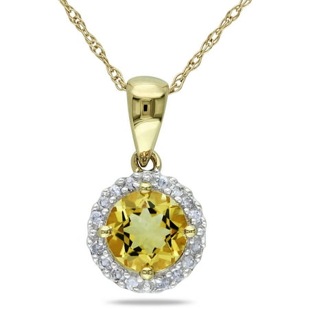 Tangelo 3/4 Carat T.G.W. Citrine and Diamond-Accent 10kt Yellow Gold Halo Pendant, 17