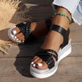thumbnail image 2 of Women's Platform Sandals Slip On Lightweight Bohemian Dress Shoes Wide Toe Box Solid Color Beach Sandal Red Size 6.5, 2 of 7