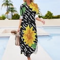 thumbnail image 3 of 2024 Yellow Sunflower Casual Dress Black Stripes Print Stylish Dresses Sexy V Neck Elegant Chiffon Dress Long Sleeve Clothing 4XL 5XL, 3 of 7