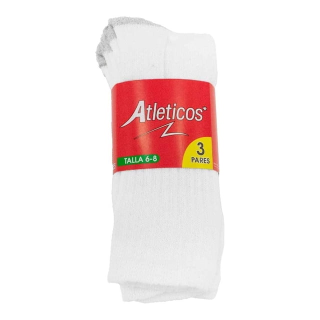 Calceta Infantil Atléticos para Niño Diseño Liso Blanco 3 Pares Talla 6/8