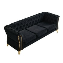 Chesterfield Button Tufted Velvet Sofa, 3 Seats Upholstered Couch With Gold Metal Legs For Living Room Office Apartment