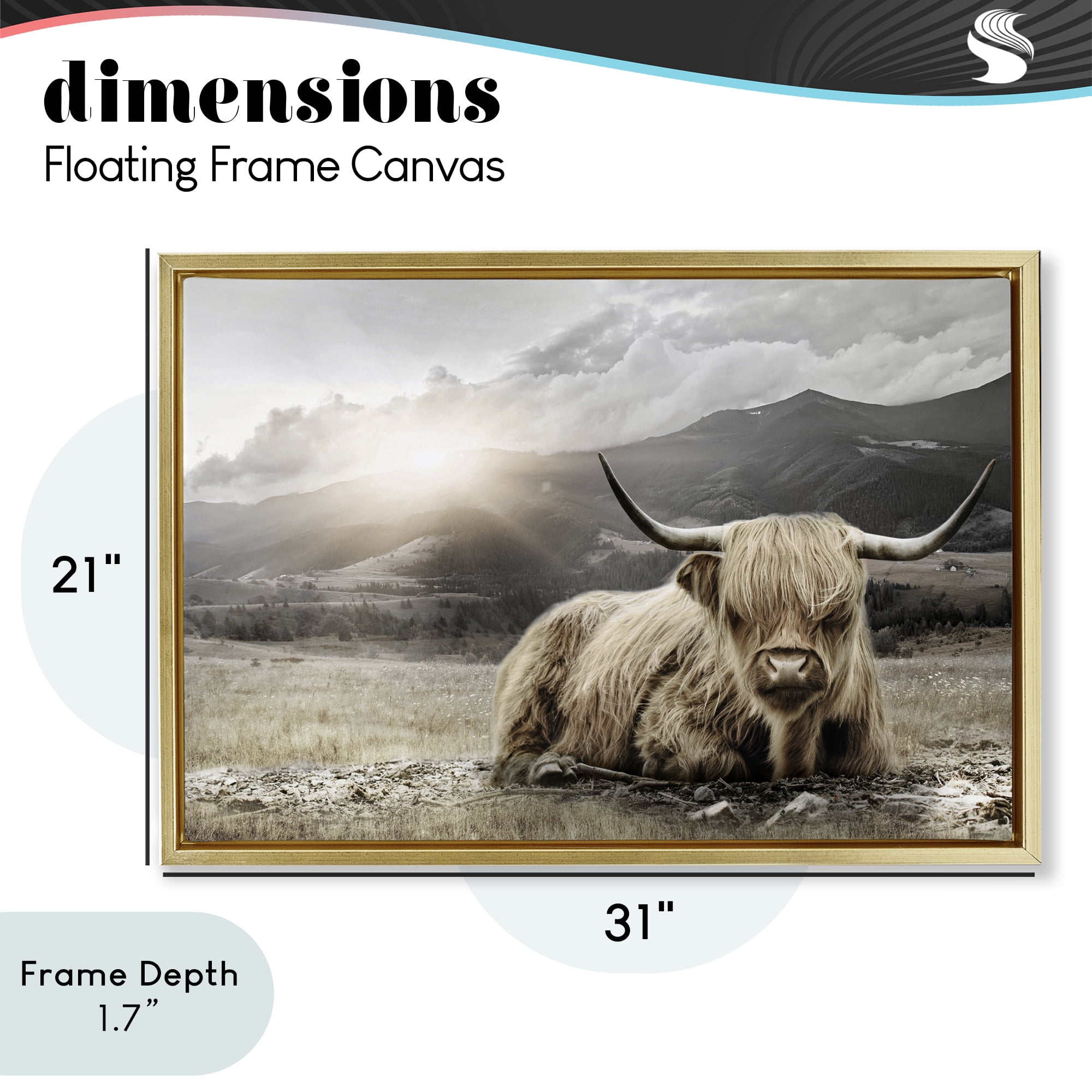 Stupell Industries Cattle Resting in Morning Sun Gold Framed Floater Canvas Wall Art, design by CAD Designs