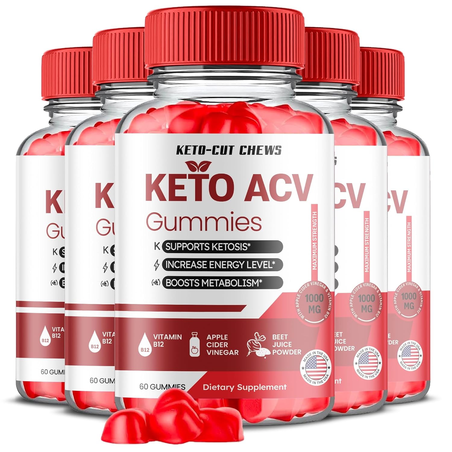 (5 Pack) Keto Cut Chews Keto ACV Gummies - Apple Cider Vinegar Supplement for Weight Loss - Energy & Focus Boosting Dietary Supplements for Weight Management & Metabolism - Fat Burn - 300 Gummies