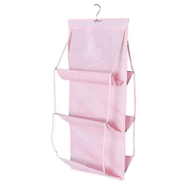 6 Pocket Hanging Tote Wallet Bag Organizer Organizer Storage Rack Storage Wardrobe Closet Hanger 1 Pcs Pink