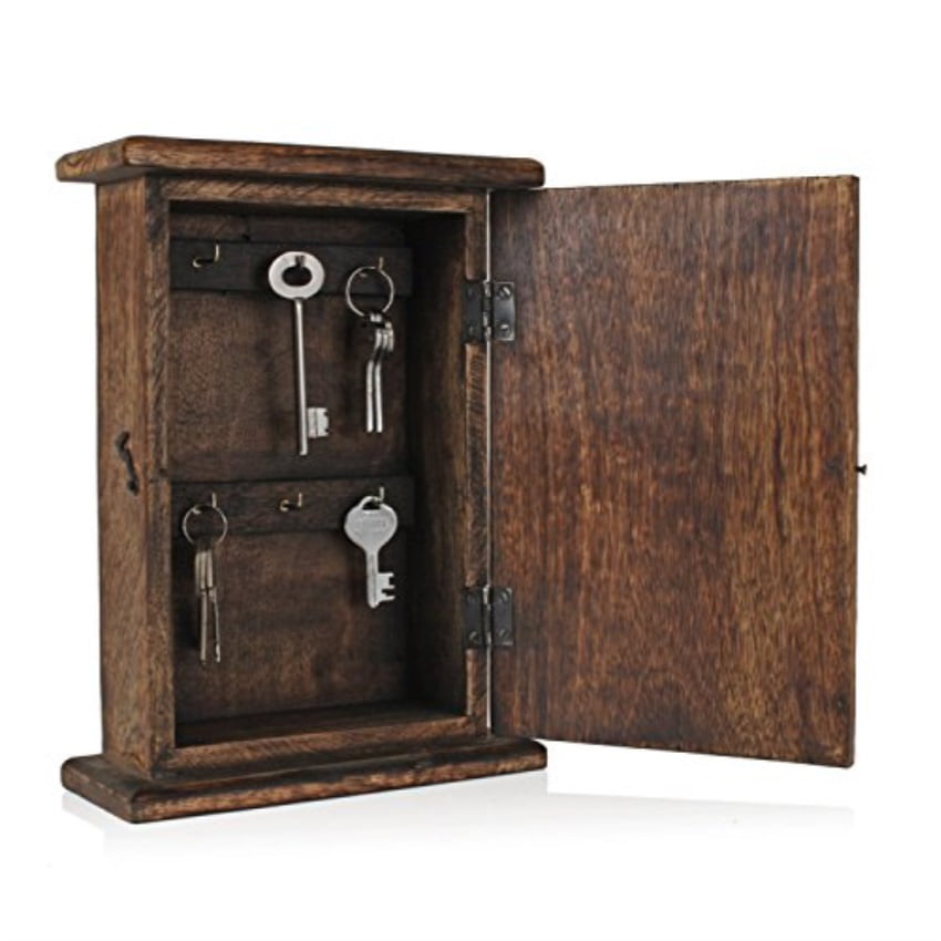 Wooden Key Holder Box 6 Hooks Wall, Wooden Key Holder Box For Wall