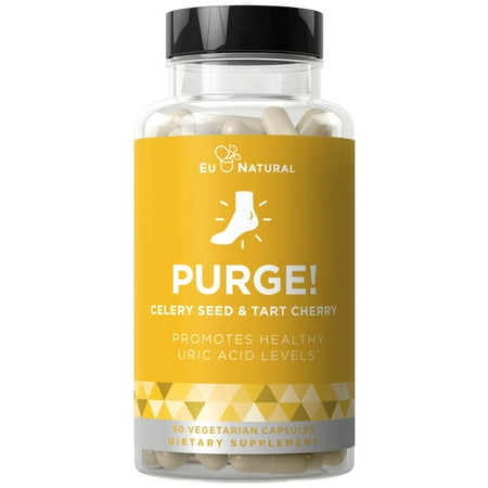 Purge! Uric Acid Cleanse & Joint Support - Ready to Eat & Drink What You Want? - Active Mobility, Strong Flexibility, Healthy Inflammation - Tart Cherry & Celery Seed - 60 Vegetarian Soft (Best Medicine For Uric Acid In India)