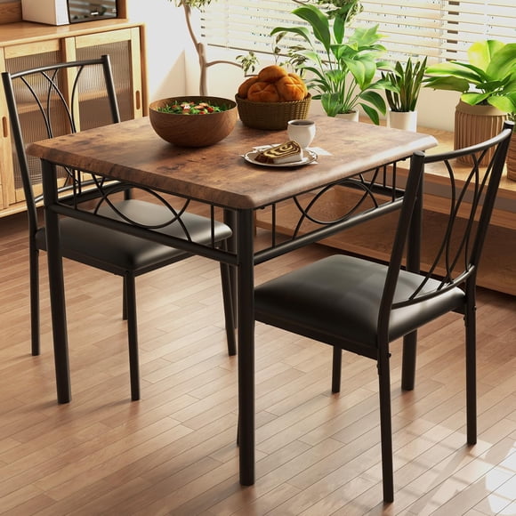 QinaQin Juego de comedor de 3 piezas para 2 personas, mesa cuadrada con 2 sillas tapizadas, ideal para cocina o comedor pequeño en departamento