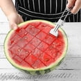 thumbnail image 4 of Cortador de frutas ZHAOCHENG acero inoxidable 2 en 1 cortador de sandía plegable con tenedor 3 piezas, 4 of 5