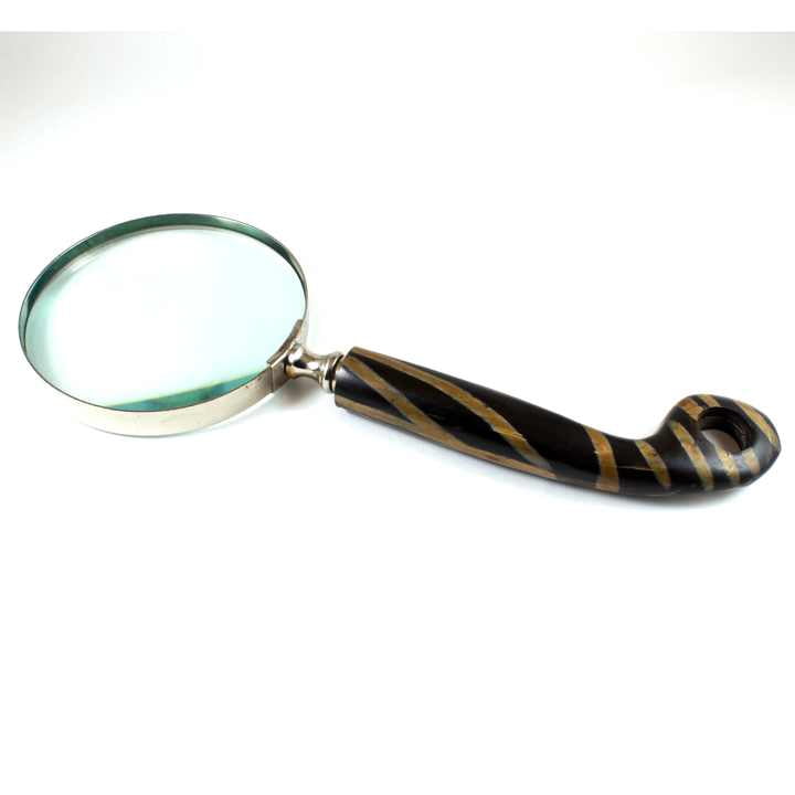 Maritime Treasures Brass Handheld 3-Inch Magnifying Glass with Leather Grip Horn Resin Decorative Handle for Christmas Gift