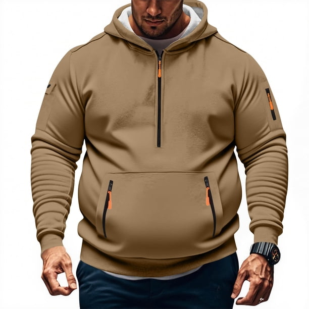 Sudadera con capucha para hombre, informal, a la moda, lisa, con cremallera, de manga larga, con bolsillo, de poliéster