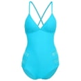 thumbnail image 4 of Bawdy Women's Karla Mesh Cutout Lace-Up Back One Piece Swimsuit,Turquoise,L, 4 of 4
