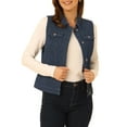 thumbnail image 1 of Chaleco sin mangas de mezclilla lavado con botones para mujer INSPIRE CHIC, con bolsillos, textura azul, talla S, 1 of 6