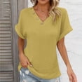 thumbnail image 2 of Women's Buttons V Neck Short Sleeve Tops Tunic T Shirt Knitted Solid Color Summer Outfits Yellow,2XL, 2 of 6