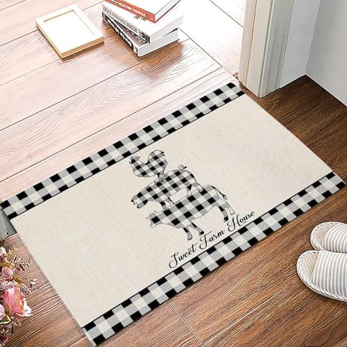 Doormat Indoor Entrance Home Decor Door Mat Farmhouse Pig Cow Rooster Anti Fatigue Floor Rugs for Kitchen Bathroom Funny Welcome Mat 16x24 Inch.