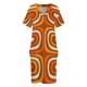thumbnail image 4 of Vestido holgado con bolsillos en marrón claro y naranja de los años 70 con estampado vertical abstracto de Confaab moderno de mediados de siglo. Ropa de mujer., 4 of 7