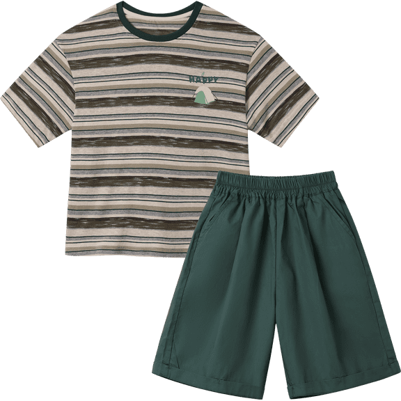 NIPAXO Boys Outfits Set Elastic Waistband Cotton Blend Knit Striped Crewneck Tent Graphic T-Shirt Shorts Set for Toddler Little Boys Age 4-5 Years Green