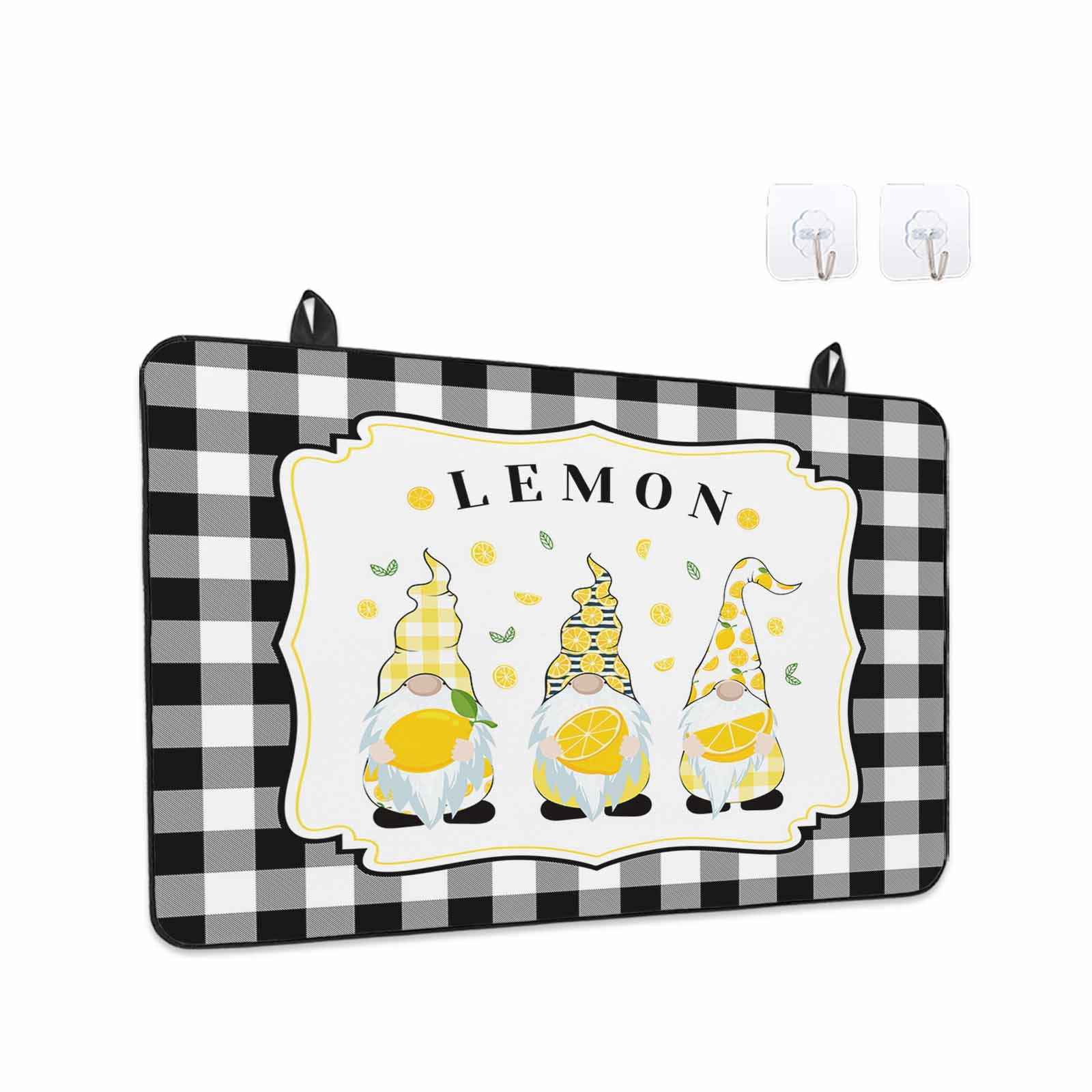 Summr Lemon Gnomes Stove Top Cover for Electric Stove, Heat-proof & Non Slip Glass Top Stove Cover Protector, Farmhouse Rustic Black Plaid Kitchen Flat Cooktop Rubber Mat 24x21 Inches