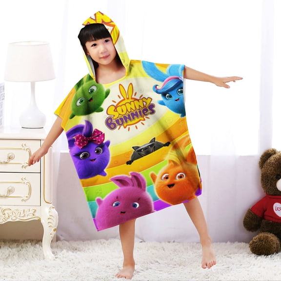 Sunny Bunnies Hooded Beach Towel Poncho for Kid Girls Toddlers Boys Bath Pool Swim Cover-ups Swimwear Soft Lightweight Microfiber
