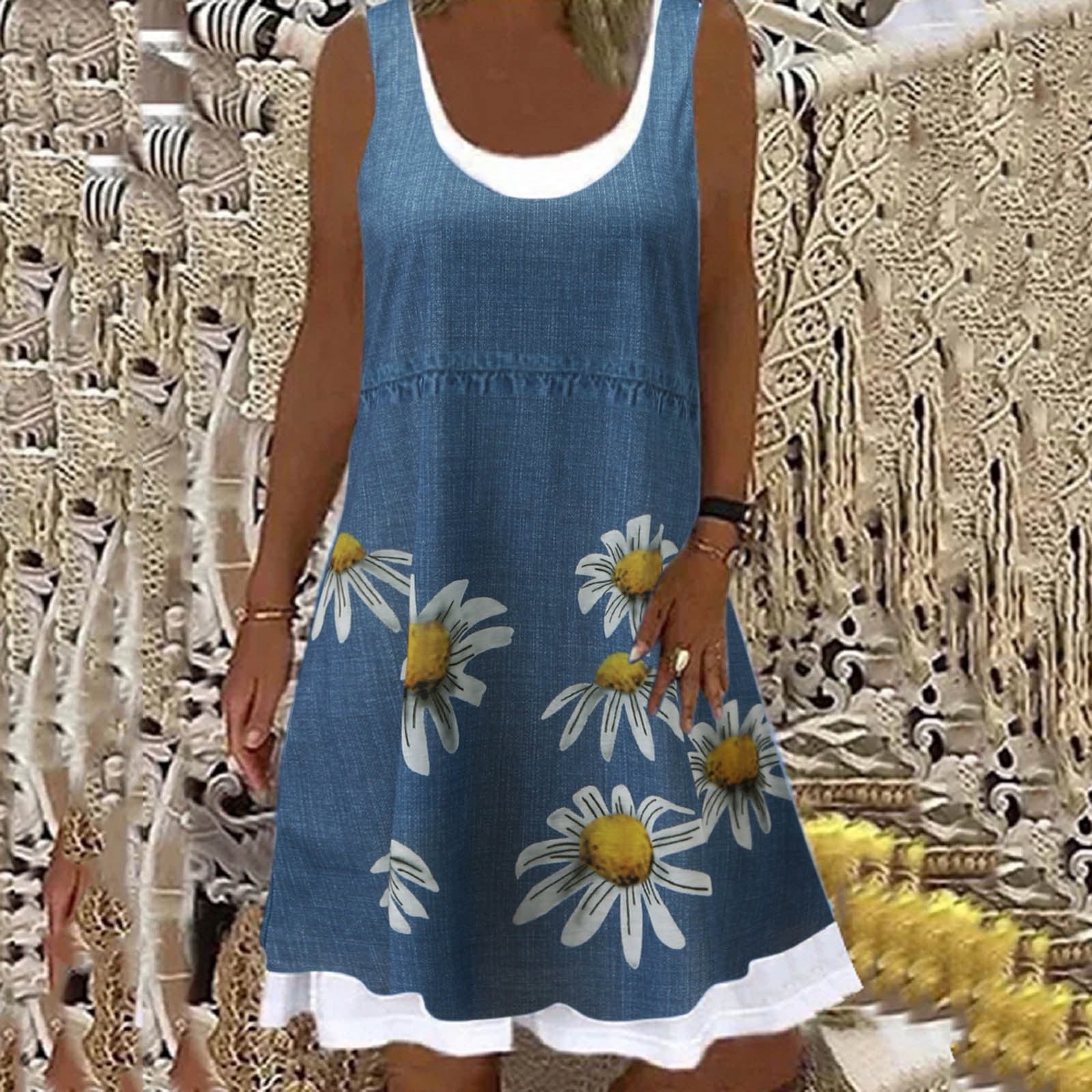 Dresses Women's Sleeveless Casual Floral Printing Beach Long Maxi Loose ...