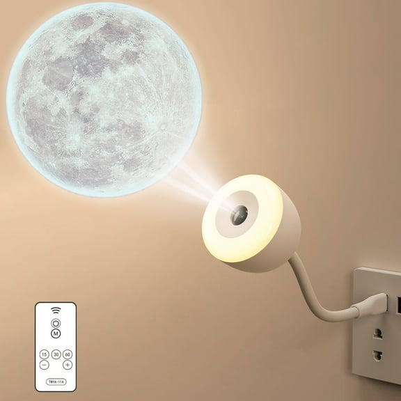 Moon Projector Night Light, Plug in USB Night Light Moon Lamp Projection with Remote & Timer, Dimmable Moon Night Lamp for Bedroom Kids Room Decor, Unique Christmas Gifts for Girls Boys Teen