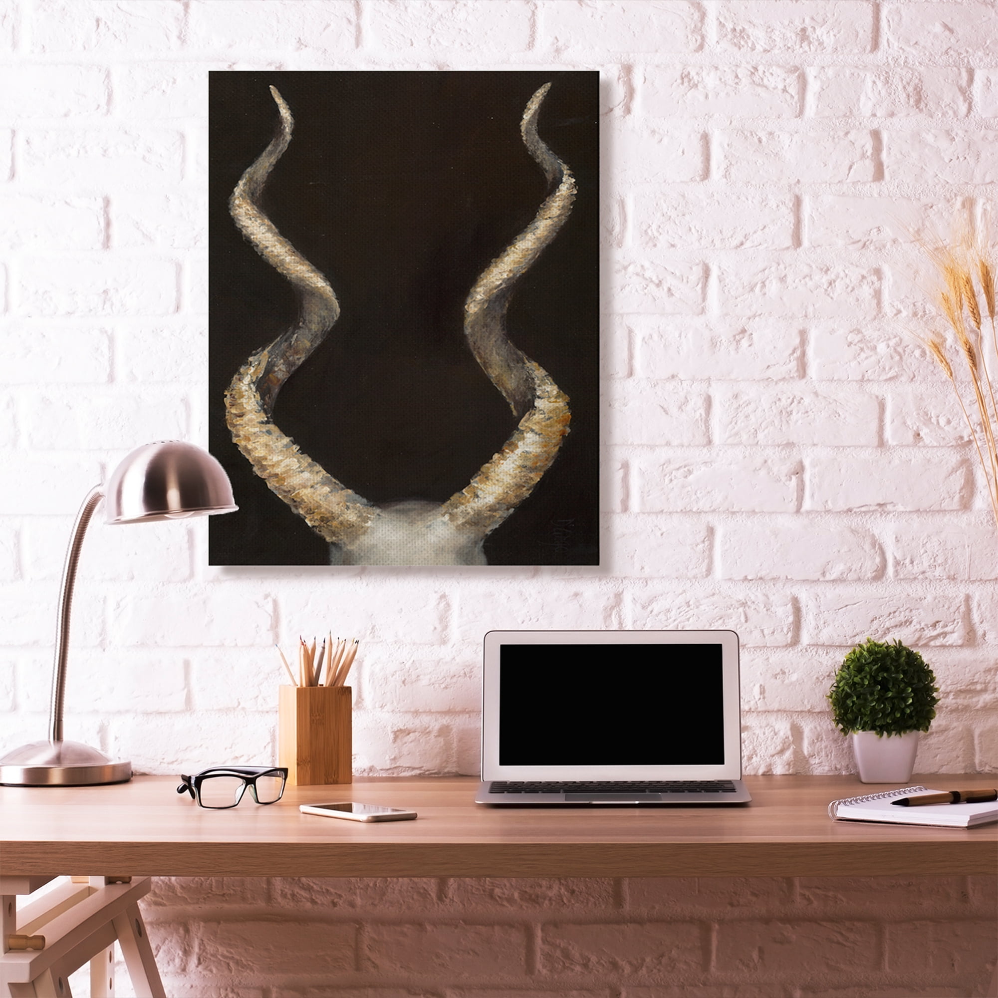 Stupell Home Décor Goat Horns Shadow Black Gold Animal Painting Canvas Wall Art by Third and Wall