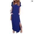 thumbnail image 2 of Sonducket Vestido de mujer con cuello en V Abertura Vestido largo Chica Ropa de manga corta Vestidos azul M, 2 of 5