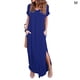 thumbnail image 2 of Sonducket Vestido de mujer con cuello en V Abertura Vestido largo Chica Ropa de manga corta Vestidos azul M, 2 of 5