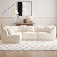 thumbnail image 5 of Mid-Century Modern 4 Seater Sofa with Curved Armrests, 145'' Deep Seats Couch with 4 Removable Pillows and Solid Wood Frame, Teddy Fleece Combination Sofa for Livingroom Office, Beige, 5 of 7
