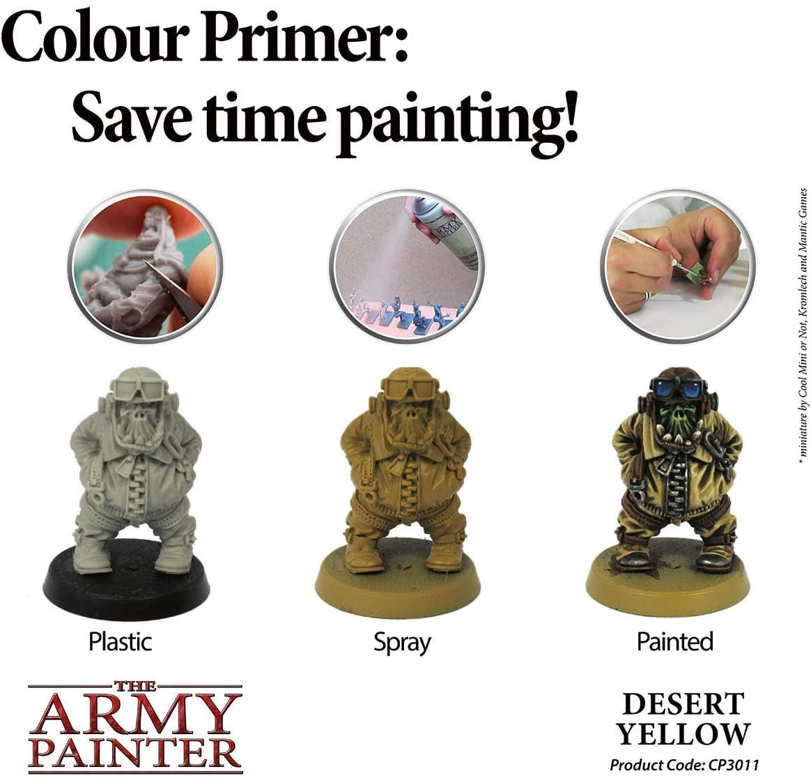 The Army Painter Color Primer Spray Paint, Desert Yellow, 400ml, 13.5oz - Acrylic Spray Undercoat for Miniature Painting - Spray Primer for Plastic Miniatures