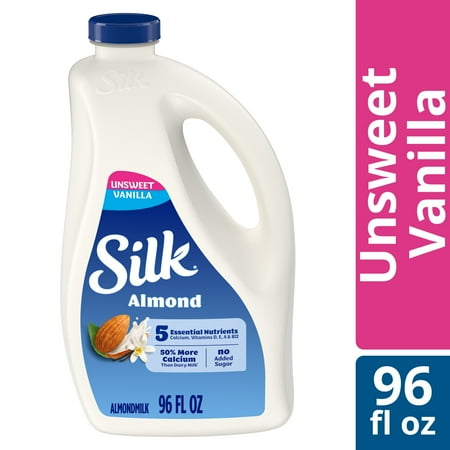 Silk Dairy Free, Gluten Free Unsweet Vanilla Almond Milk, Plant Based Milk Bottle, 96 fl oz