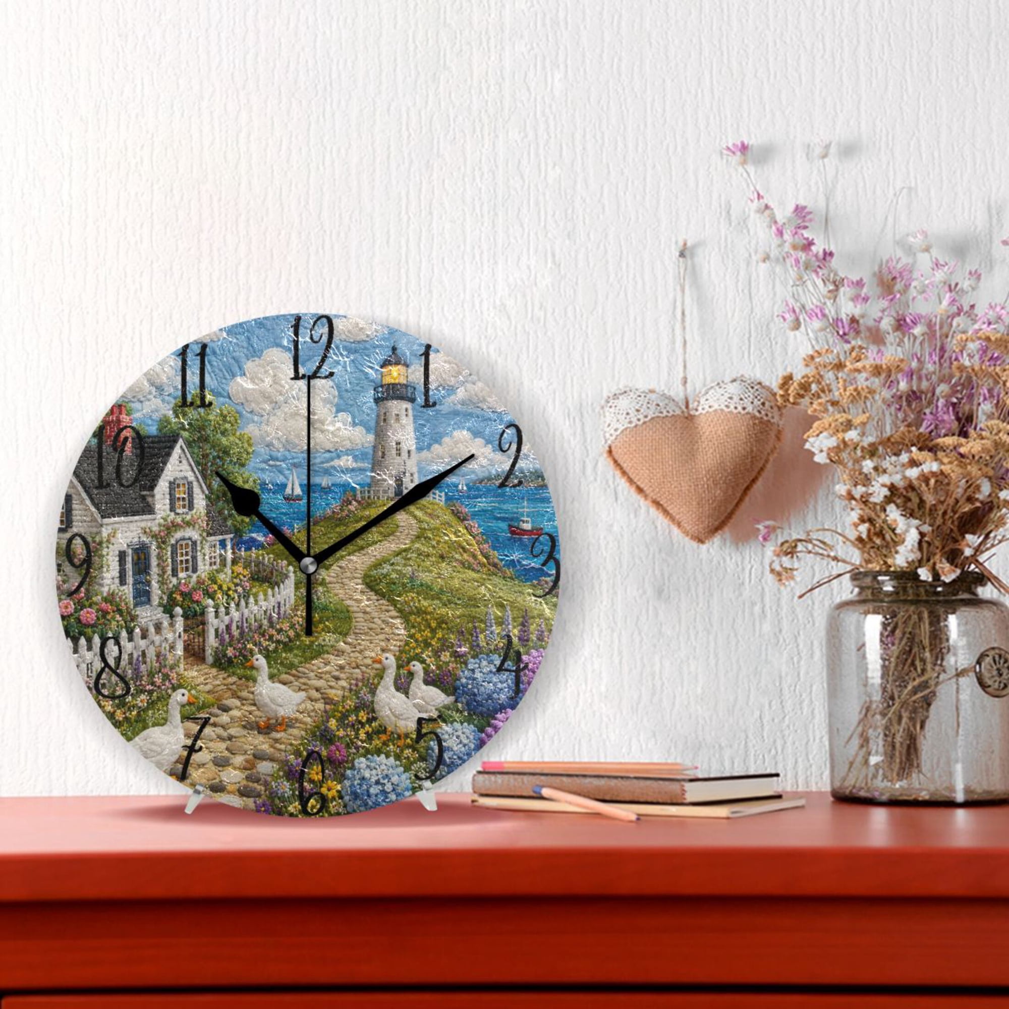 10 Quartz Indoor Wall Clock Silent Mechanism / Quilted Lighthouse Cottage