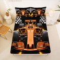 thumbnail image 5 of Manfei Sports Car Bed Sheets,Checkered Print Full Size Sheets,Orange,4 Pieces,1 Flat Sheet, 1 Fitted Sheet and 2 Pillowcases, 5 of 6