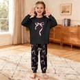thumbnail image 2 of Kids Girls Pajamas Set Cute Bow Tie Print Long Sleeve Pullover with Pants Cozy Pajamas Set Fall Pajamas Set 13-14 Years, 2 of 6