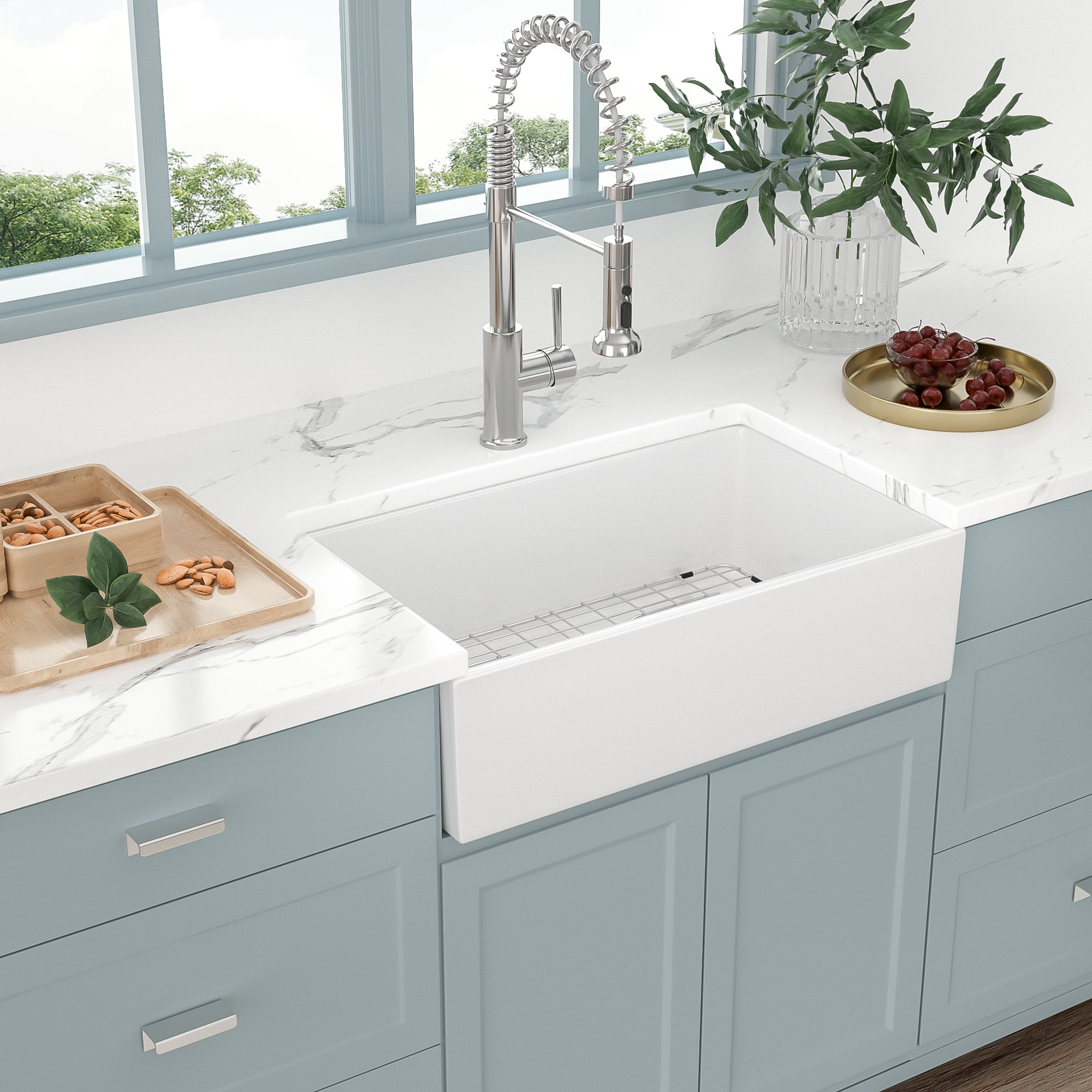Farmhouse Sink Mocoloo 36" White Kitchen Fireclay Ceramic Porcelain Single Bowl Farmer Sink